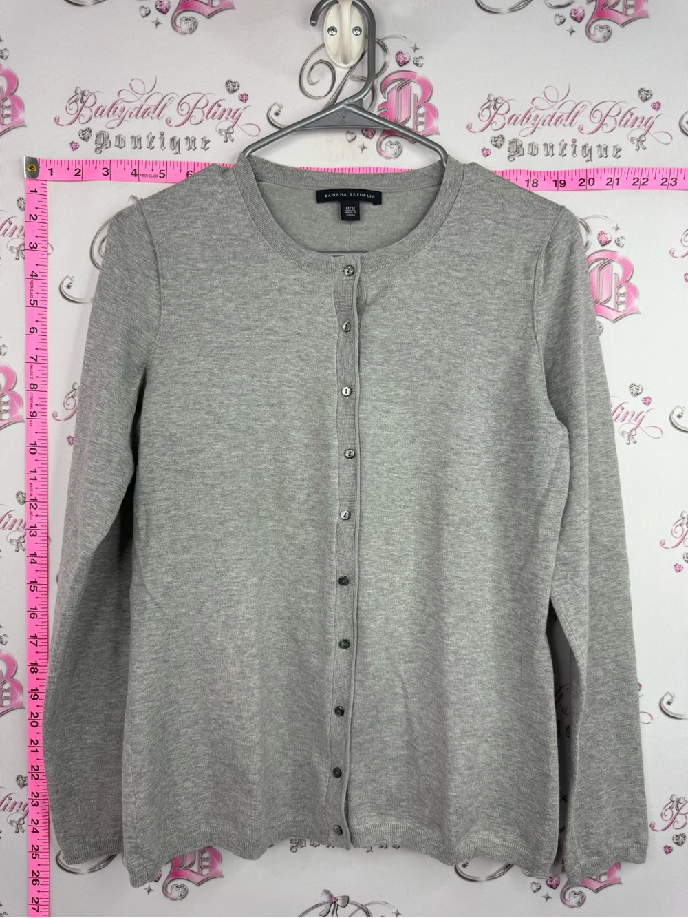 Banana Republic silk cardigan Light Gray Crewneck Button-Front Cardigan